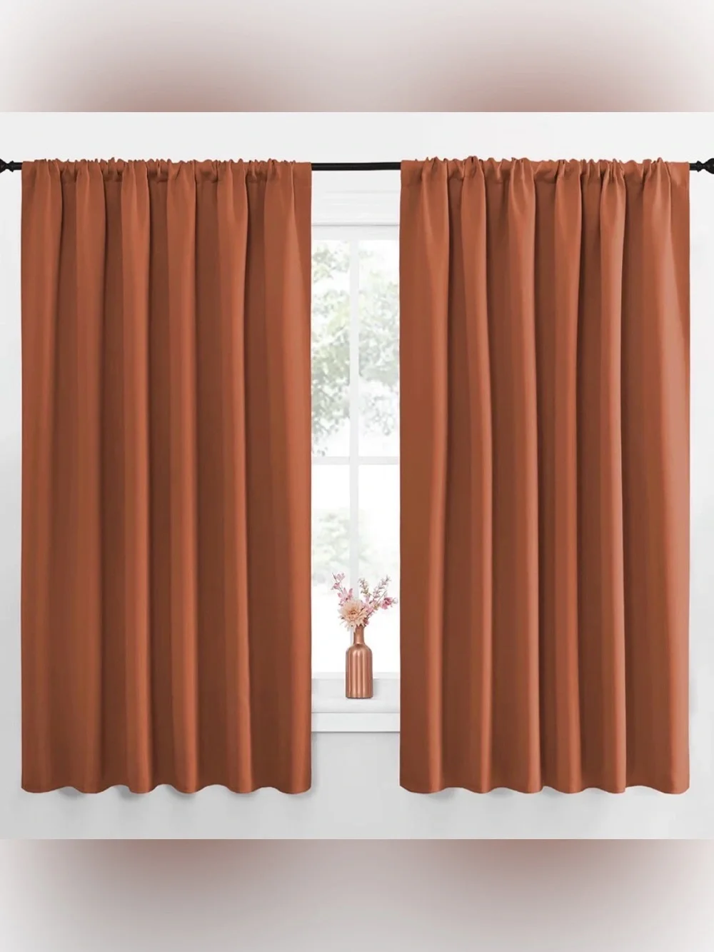 Burnt Orange Blackout Curtains 70” x 63”